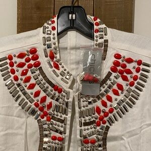 Chico's White Jacket with Red and Silver Accents